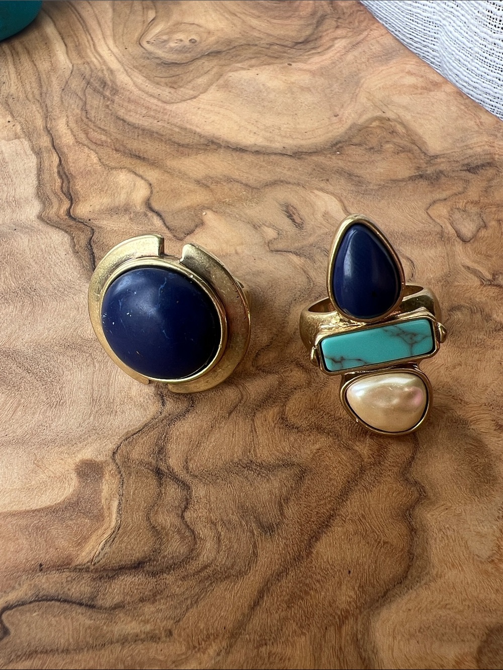 Lucky Brand Gold-Tone Rings with Navy, Turquoise & Pearl Accents
